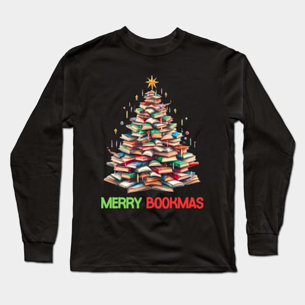 Merry Bookmas Tree Long Sleeve T-Shirt by WebStarCreative